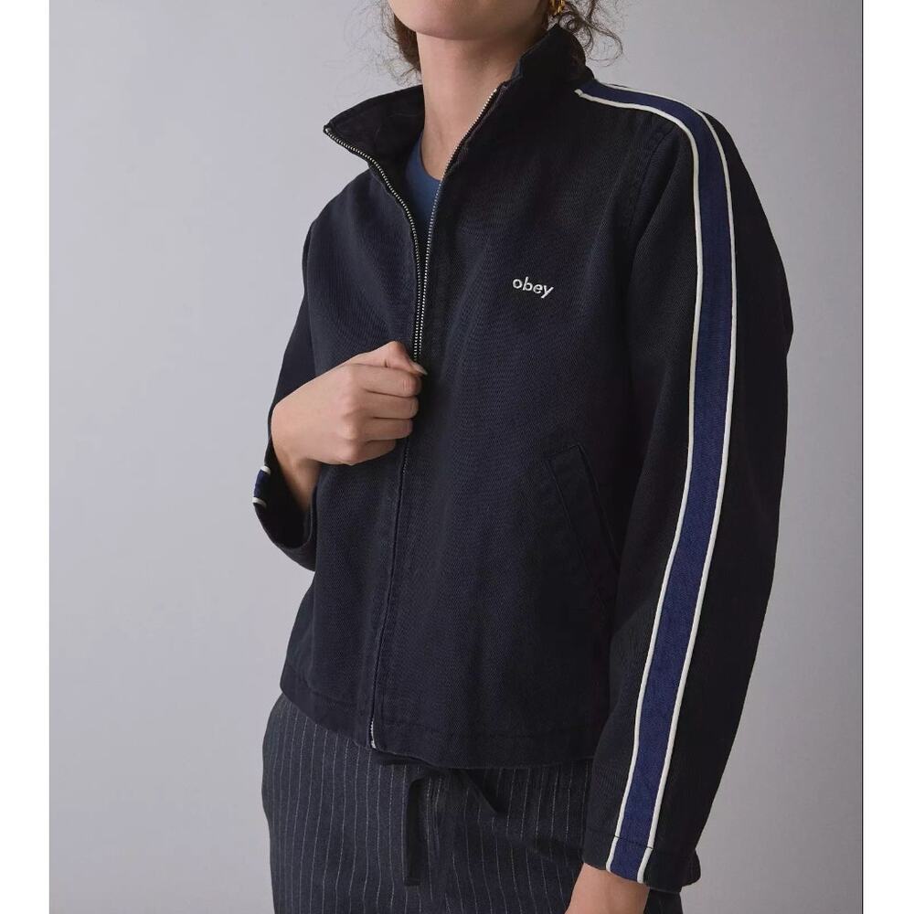 NWT OBEY Astrid Stripe Full-Zip Denim Jacket Size XS